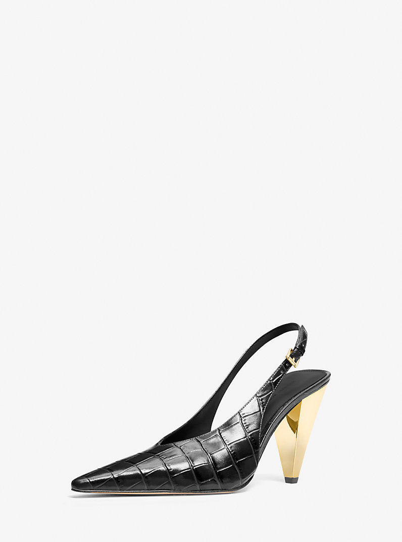 Zapato de salón destalonado Electra de piel con motivo de cocodrilo en relieve