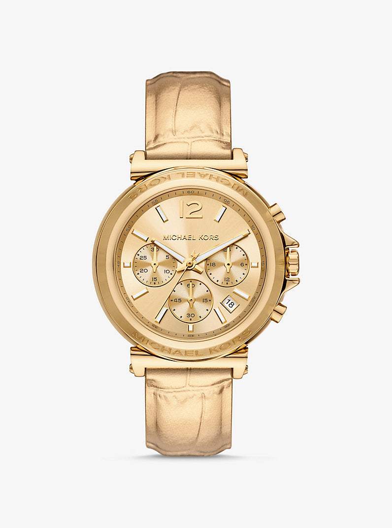 Reloj Maren en tono dorado con correa de piel con motivo de cocodrilo en relieve
