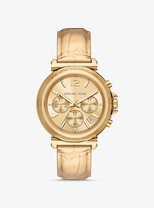 Reloj Maren en tono dorado con correa de piel con motivo de cocodrilo en relieve
